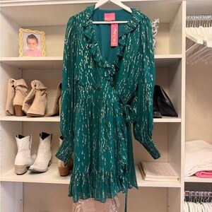Lilly Pulitzer Evergreen Chiffon Dress with Gold Details